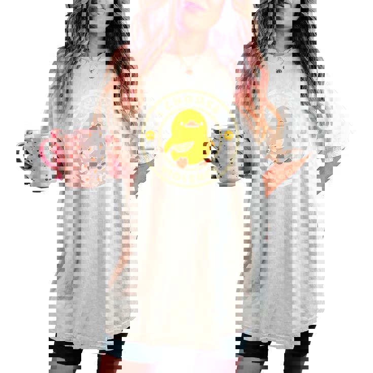I Chooseiolence Duck Holding Coltello Maglia A Manica T-shirt comoda oversize da donna