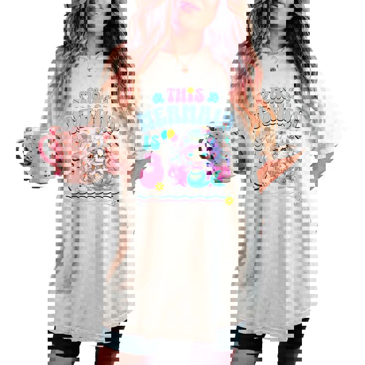 Bambino 3 ° Compleanno Sirena 3 Anni Ragazza Sirena Festa A Tema T-shirt comoda oversize da donna