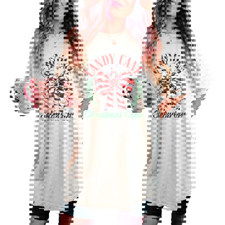Candy Cane Crew Christmas Coquette Bow Sweet Candy Xmas Girl Women's Oversized Comfort T-shirt