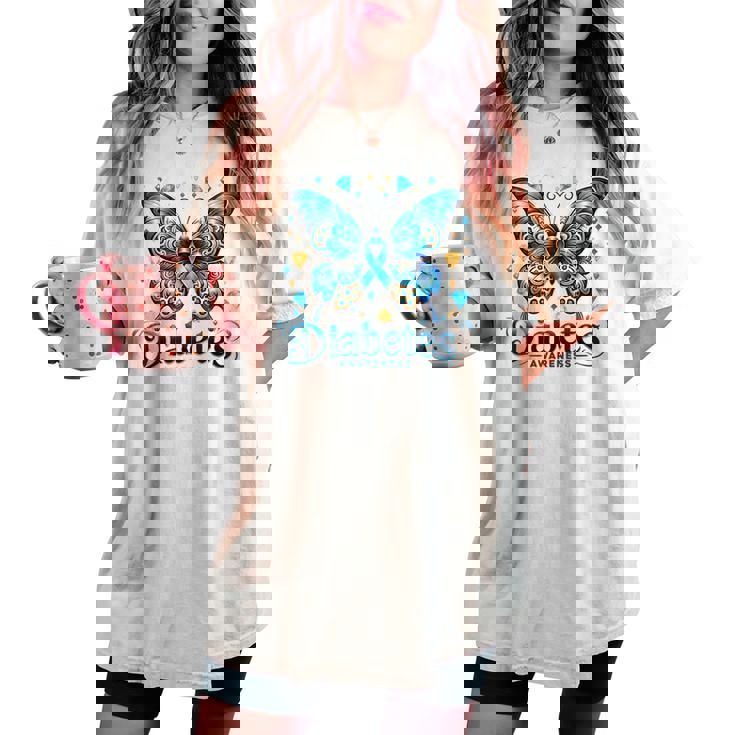 Diabetes Awareness Butterfly Diabetes Blue Ribbon T1d Women Women's Oversized Comfort T-shirt