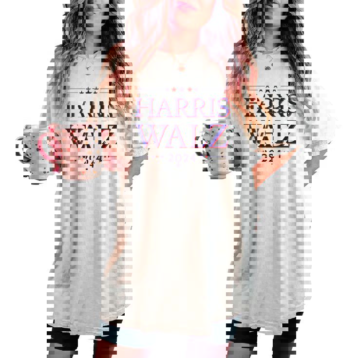 Donna Harris Walz 2024 Kamala Harris Tim Walz In Piedi Per Le Donne Con Collo A T-shirt comoda oversize da donna