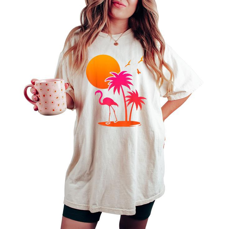 Pink Flamingo Summer Vibes Palm Trees Tropical Summer Women's Oversized Comfort T-shirt