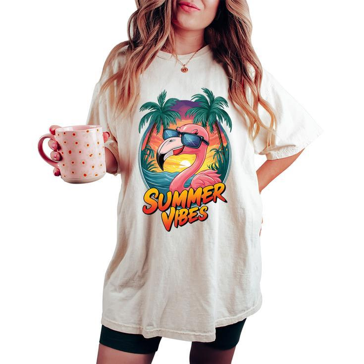 Summer Vibes Flamingo Beach Sunset Tropical Women's Oversized Comfort T-shirt