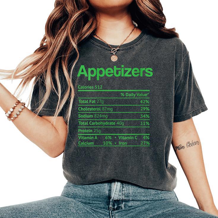 Appetizers Nutrition Facts Thanksgiving Christmas Food Women's Oversized Comfort T-Shirt