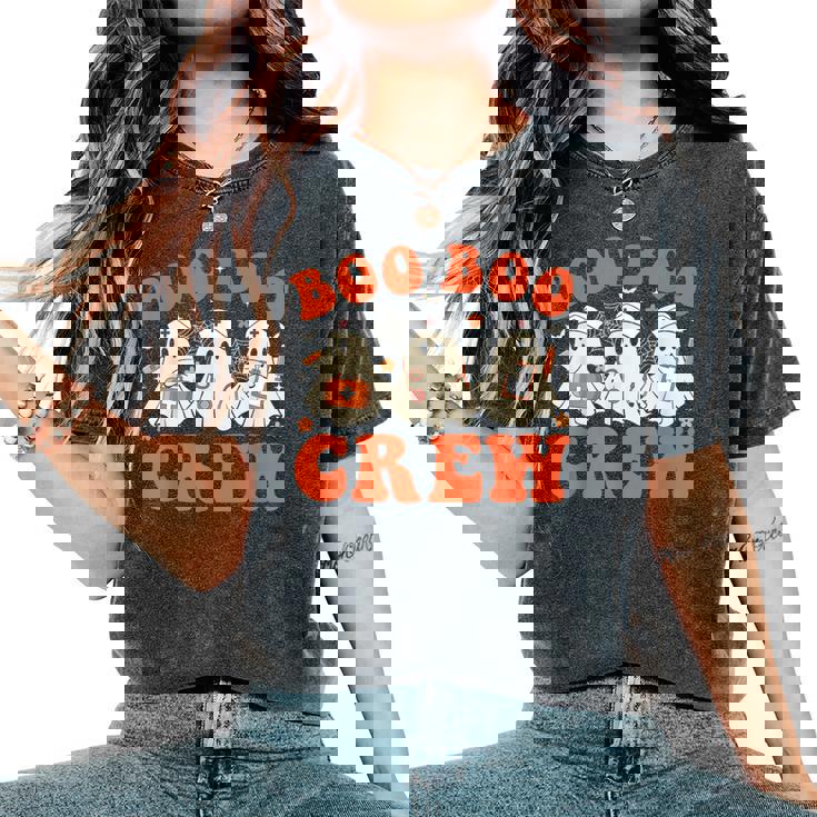 Boo Boo Crew Nurse Ghost Scrub Top Nursing Halloween Costume Women's Oversized Comfort T-Shirt