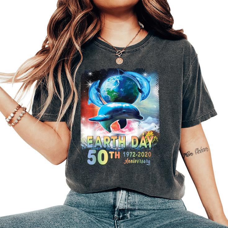 Earth Day 50Th Anniversary Save The Dolphins Retro Womens Women's Oversized Comfort T-Shirt