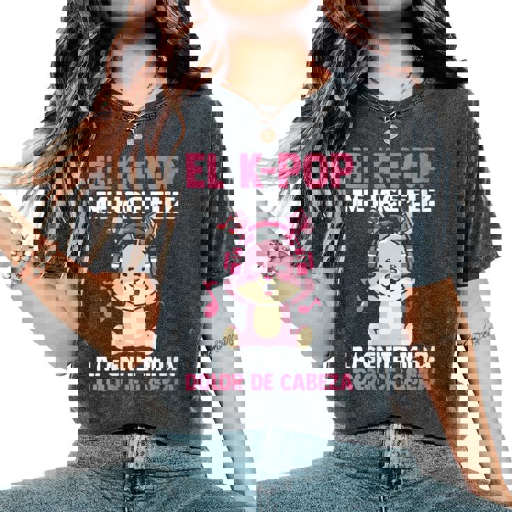 El K-Pop Me Hace Feliz Kpop Musik Cuello Camiseta extragrande cómoda para mujer