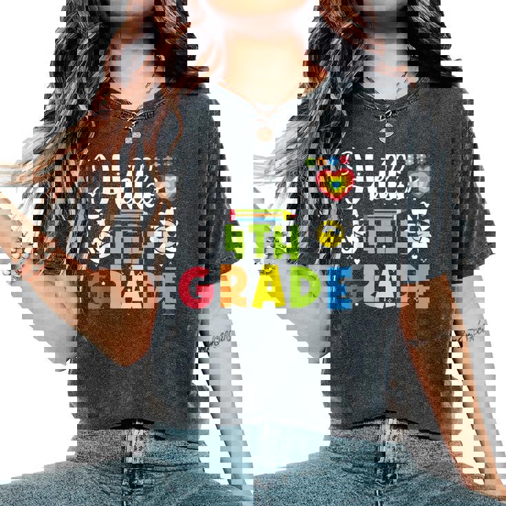 Hello Fourth 4Th Grade Happy First Day Of School Girls Women's Oversized Comfort T-Shirt