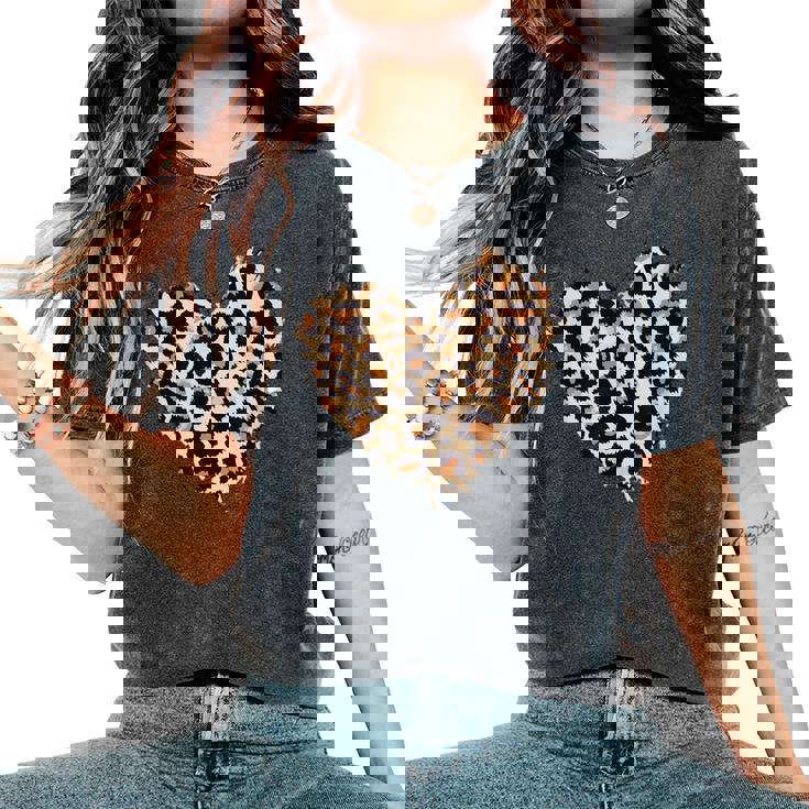 Leopard Heart Camicia Donna Ragazza Cute Graphic Leopard Heart T-shirt comoda oversize da donna