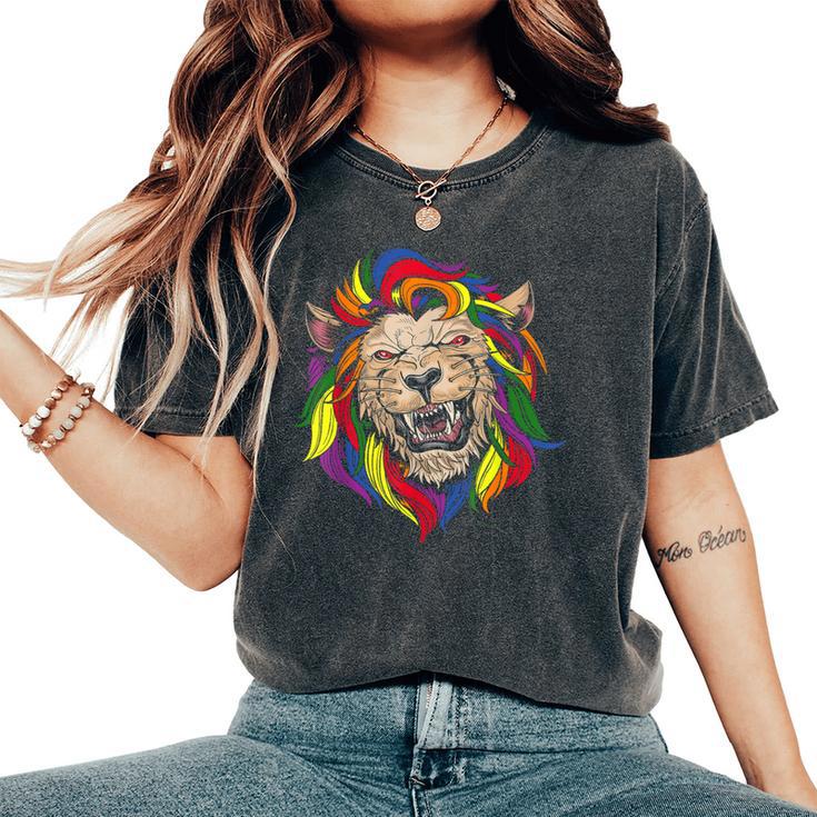 Mb35 Gay Pride Lion Lgbt Rainbow Pride Month Parade Women's Oversized Comfort T-Shirt