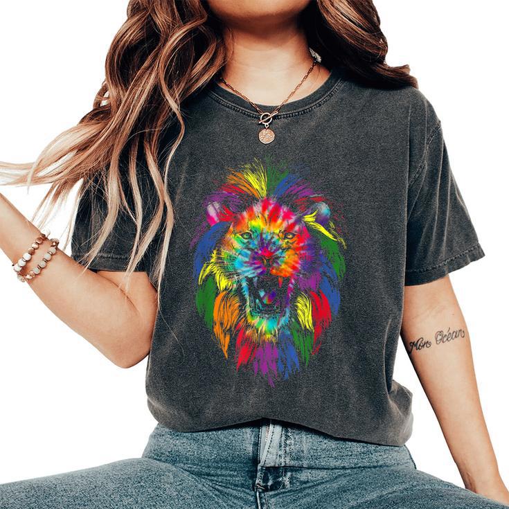 Mb35 Gay Pride Lion Lgbt Rainbow Tie Dye Pride Month Parade Women's Oversized Comfort T-Shirt