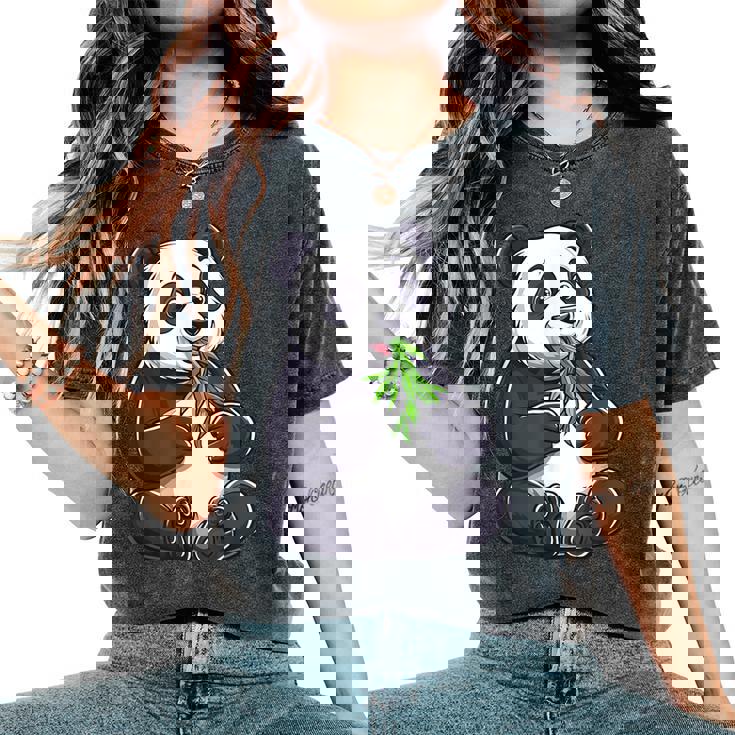 Oso Panda Con Bambú Oso Panda Niños Camiseta extragrande cómoda para mujer