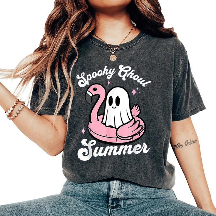 Spooky Ghoul Summer Cute Ghost Flamingo Summer Vibes Beach Women's Oversized Comfort T-Shirt