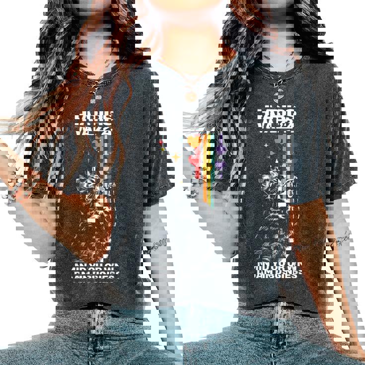 Walz Mind Your Own Damn Business Harris Waltz Cat Lady Lgbt Women's Oversized Comfort T-Shirt