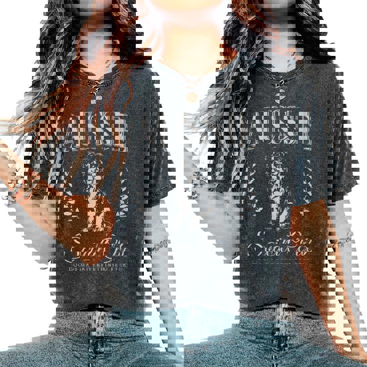 Donna Australian Shepherd Mom Dog Owner Lover Aussie Social Club Con Collo A T-shirt comoda oversize da donna
