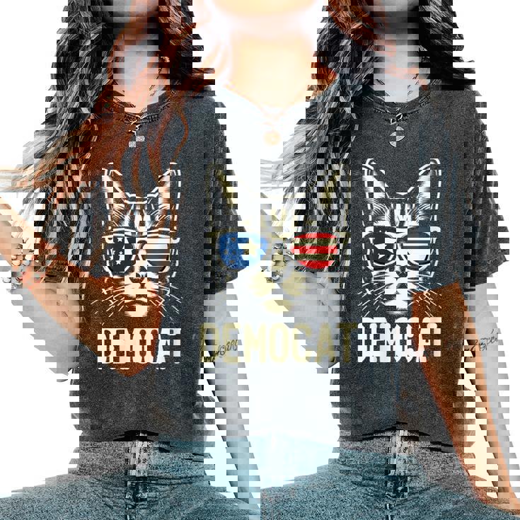 Donna Democat Senza Figli Cat Lady Elezioni Divertenti 2024 Con Collo A T-shirt comoda oversize da donna