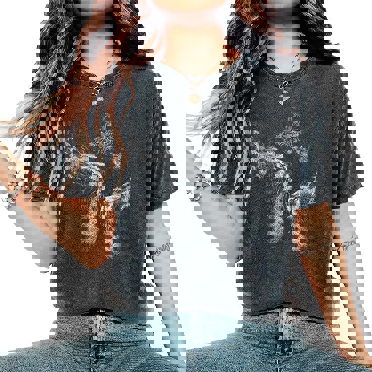 Donna Gatto Con Gattino E Farfalle Arte Dello Scarabocchio Con Collo A T-shirt comoda oversize da donna