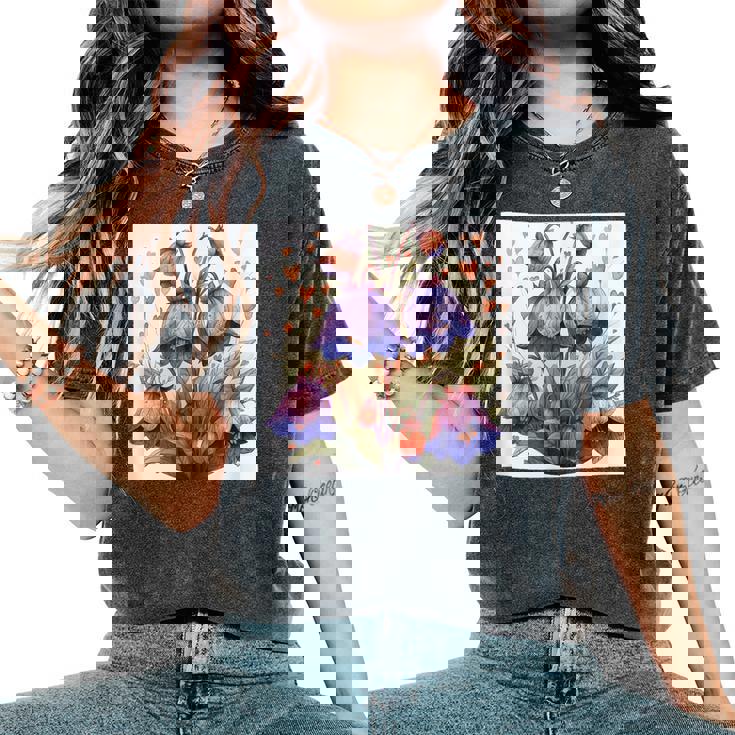 Epimedium Fiore Con Cuori Intorno Stile Boho Grafica T-shirt comoda oversize da donna
