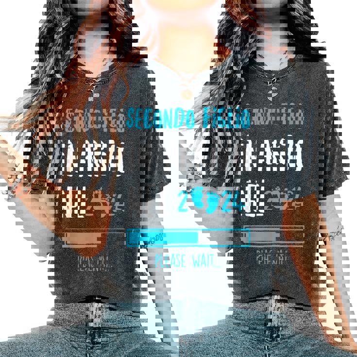 Futura Mamma Annuncio Gravidanza Secondo Figlio Papà 2024 T-shirt comoda oversize da donna