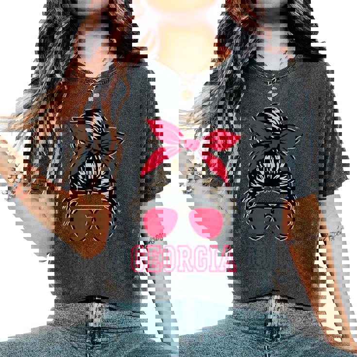 Georgia Girls Mom Messy Bun Hair Varsity Vintage Women's Oversized Comfort T-Shirt