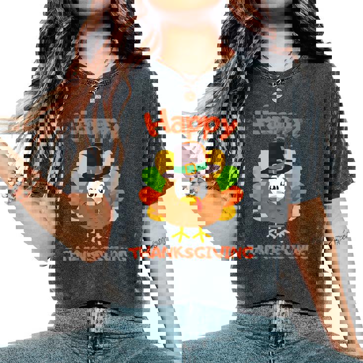 Happy Turkey Thanksgiving Day Per Ragazzi Ragazze Bambini Pellegrino T-shirt comoda oversize da donna