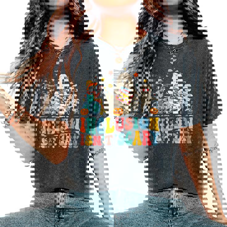 Inclusion Isn't Scary Ghost Mummy Halloween Slp Sped Teacher Women's Oversized Comfort T-Shirt Inclusion Isn't Scary Ghost Mummy Halloween Slp Sped Teacher Women's Oversized Comfort T-Shirt