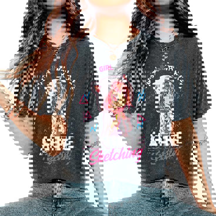 Just A Girl Who Loves Anime E Sketching Disegno Otaku Regalo T-shirt comoda oversize da donna