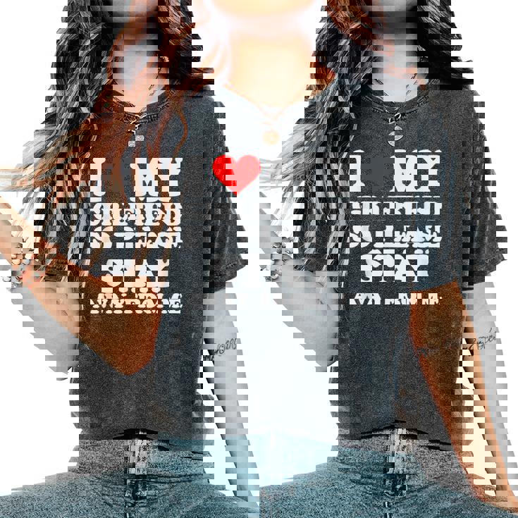 I Love My Girlfriend So Stay Away Divertente Tendenza T-shirt comoda oversize da donna