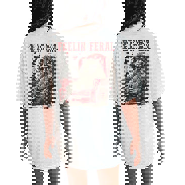 Feelin Feral Vintage Retro Raccoon With Wine Lovers Women's Oversized Comfort T-Shirt Back Print Feelin Feral Vintage Retro Raccoon With Wine Lovers Women's Oversized Comfort T-Shirt Back Print