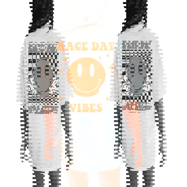 Race Day Vibes Checkered Flag Car Racing Mom Dad Race Car Women's Oversized Comfort T-Shirt Back Print Race Day Vibes Checkered Flag Car Racing Mom Dad Race Car Women's Oversized Comfort T-Shirt Back Print