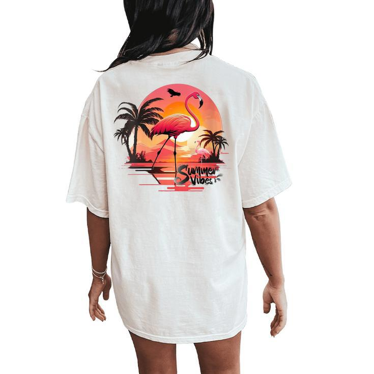 Summer Vibes Retro Groovy Summer Vibes Flamingo Women's Oversized Comfort T-Shirt Back Print