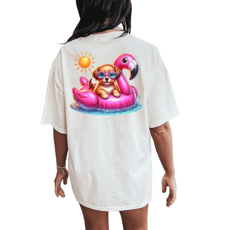 Cute Puppy Dog Pink Flamingo Summer Vibes Beach Lover Girls Women's Oversized Comfort T-Shirt Back Print
