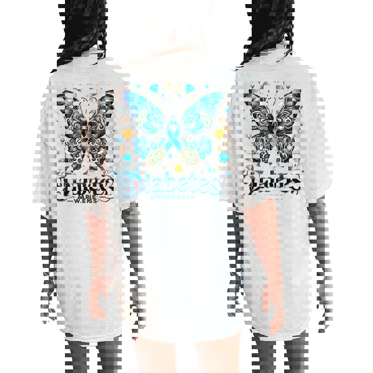 Diabetes Awareness Butterfly Diabetes Blue Ribbon T1d Women Women's Oversized Comfort T-Shirt Back Print