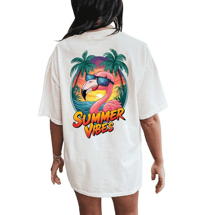 Summer Vibes Flamingo Beach Sunset Tropical Women's Oversized Comfort T-Shirt Back Print