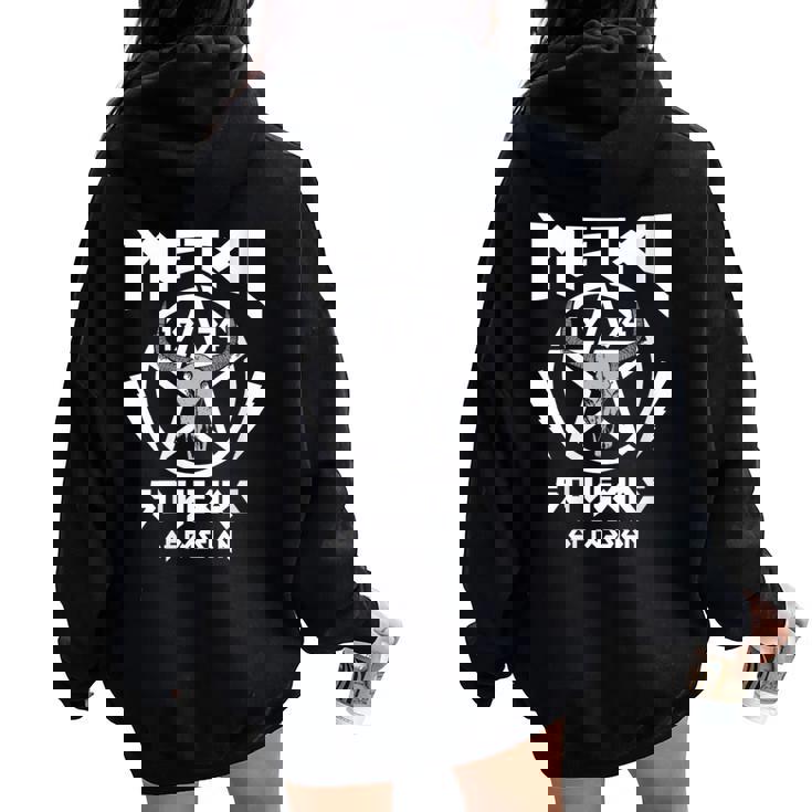 50 Cumpleaños Hombre Heavy Metal Rock Música Pentagrama Cuello Women Oversized Hoodie Back Print