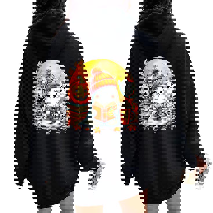 Adorable Ghost Snug Halloween Cozy Autumn Vibes Fall Season Women Oversized Hoodie Back Print