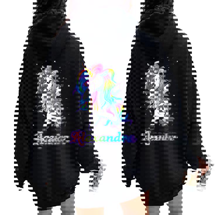 Alexandra Nombre Personalizado Rainbow Unicorn Dabbing Women Oversized Hoodie Back Print