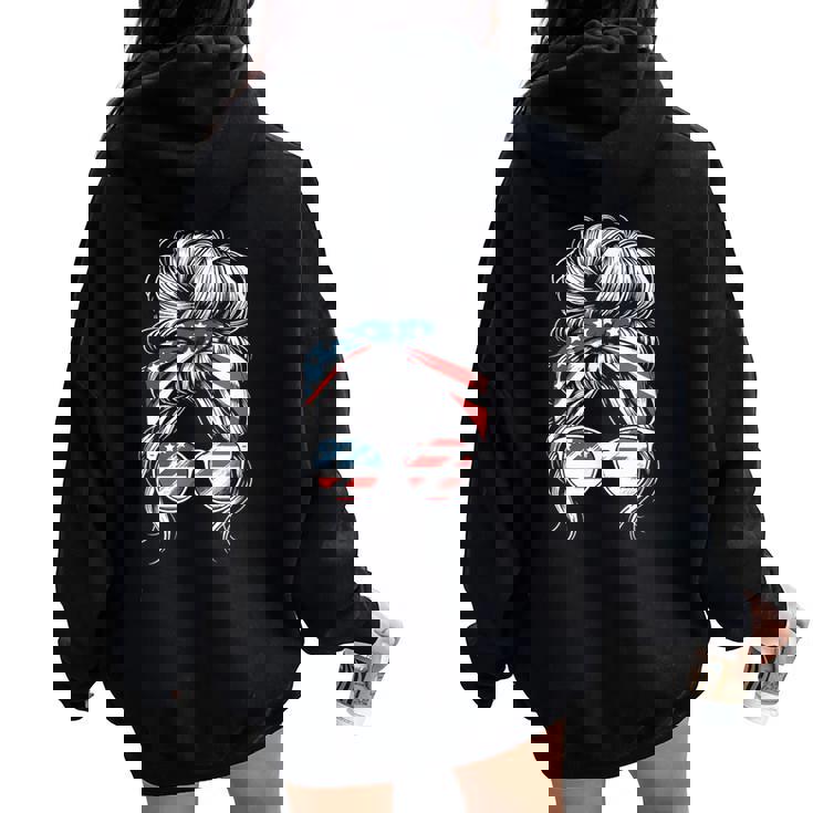 American Messy Bun Girl 4Th Of July Messy Bun Usa Flag Women Oversized Hoodie Back Print American Messy Bun Girl 4Th Of July Messy Bun Usa Flag Women Oversized Hoodie Back Print