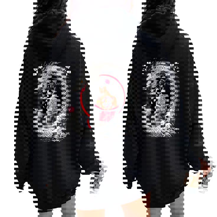 Arte Del Tatuaje De Geisha Y Dragón Cuello Women Oversized Hoodie Back Print