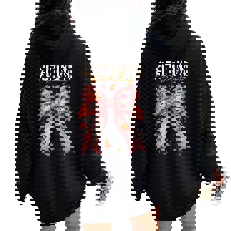 Autumn Girly Fall Bow Leaf Peeping Autumn Leaves Season Women Oversized Hoodie Back Print