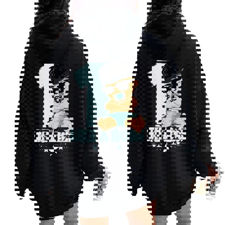 Bambino 1° Compleanno Ragazza 1 Anno Like A Boss Bambini Felpa con cappuccio oversize da donna con stampa posteriore
