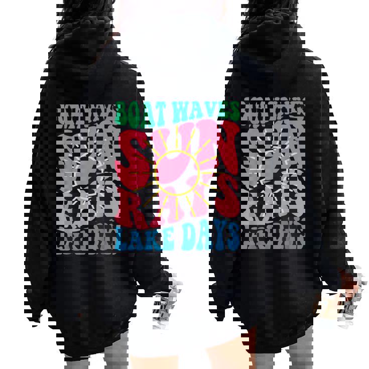 Barca Onde Raggi Di Sole Giorni Lago Retro Groovyacanze Estive Felpa con cappuccio oversize da donna con stampa posteriore