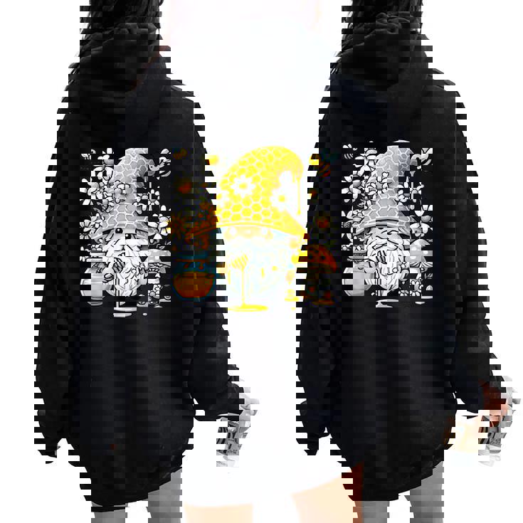 Bee Gnome Garden Daisy Flowers Hippie Gardening Floral Women Oversized Hoodie Back Print