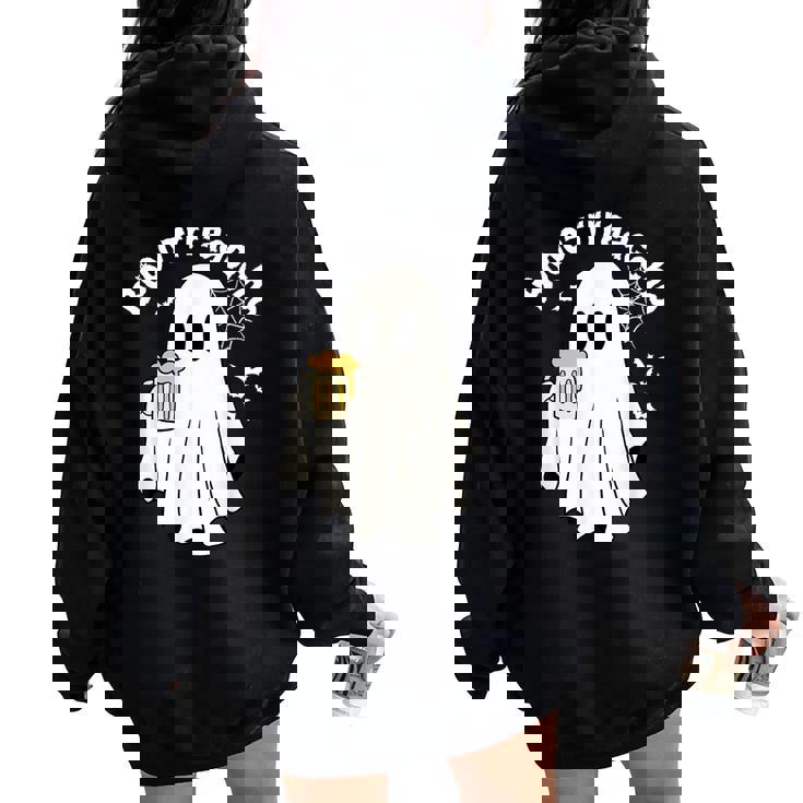 Borracho Halloween Drink Beer Mexican Drunk Ghost Spanish Women Oversized Hoodie Back Print