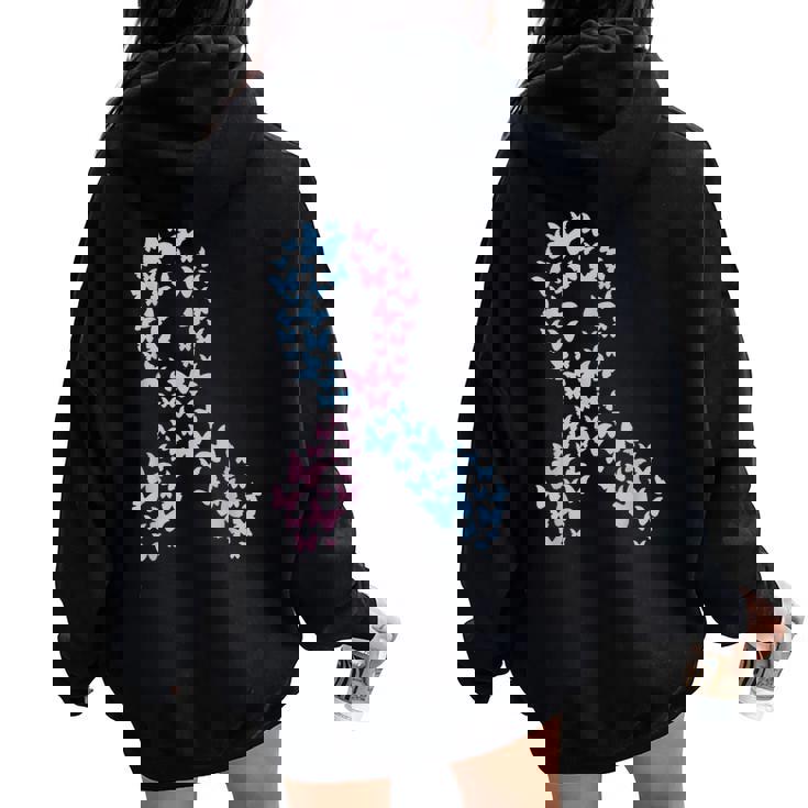 Butterfly Ribbon Pregnancy And Infant Loss Awareness Month Women Oversized Hoodie Back Print