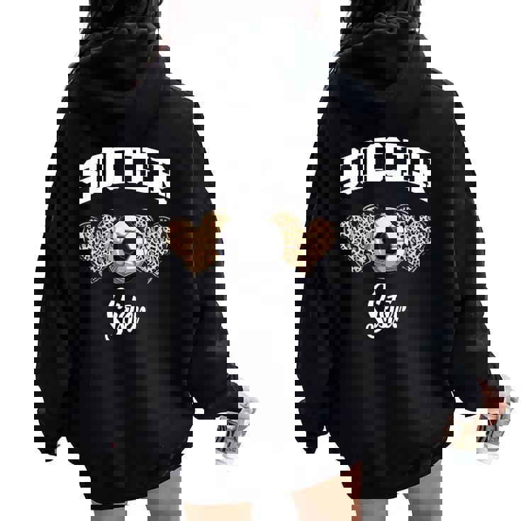 Calcio Sister Game Day Cute Leopard Pattern Cuore Felpa con cappuccio oversize da donna con stampa posteriore