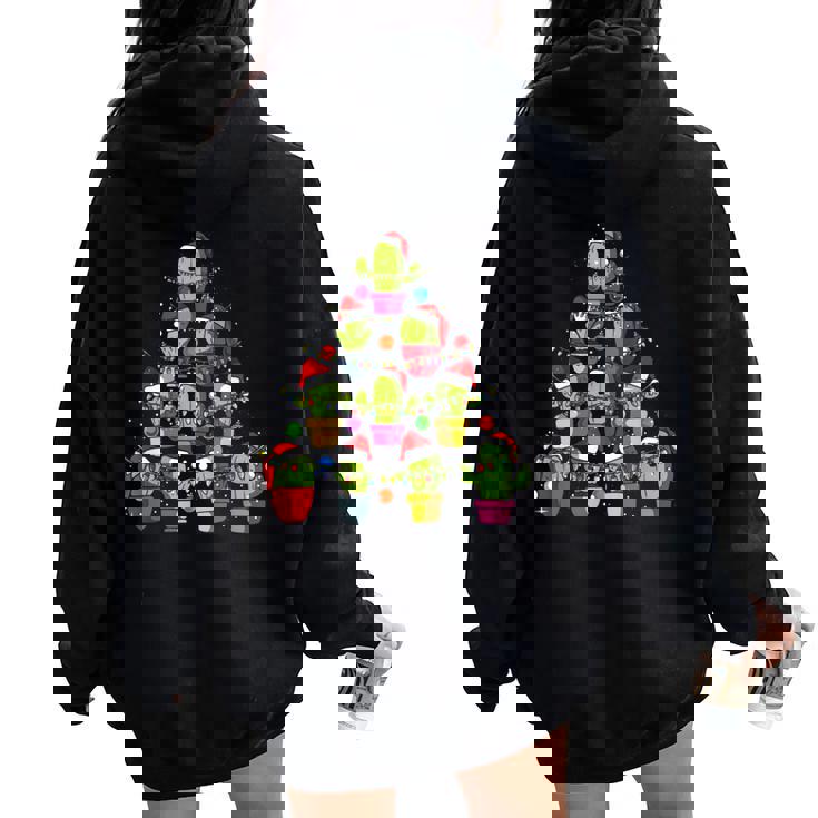 Carino Cactus Albero Di Natale Succulento Cactus Natale Felpa con cappuccio oversize da donna con stampa posteriore