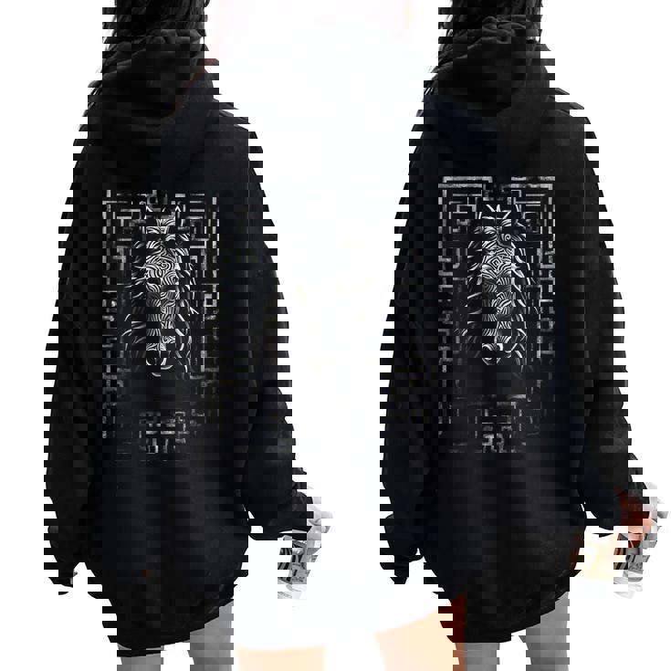 Cavallo Mandala Animale Zoo Opera D'arte Cavallo Felpa con cappuccio oversize da donna con stampa posteriore