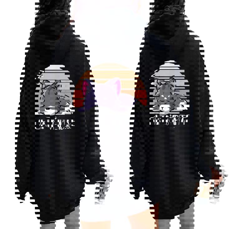 Chat M'épuise Chat Humour Homme Drôle Chaton Sweat à capuche oversize pour femme avec imprimé dans le dos