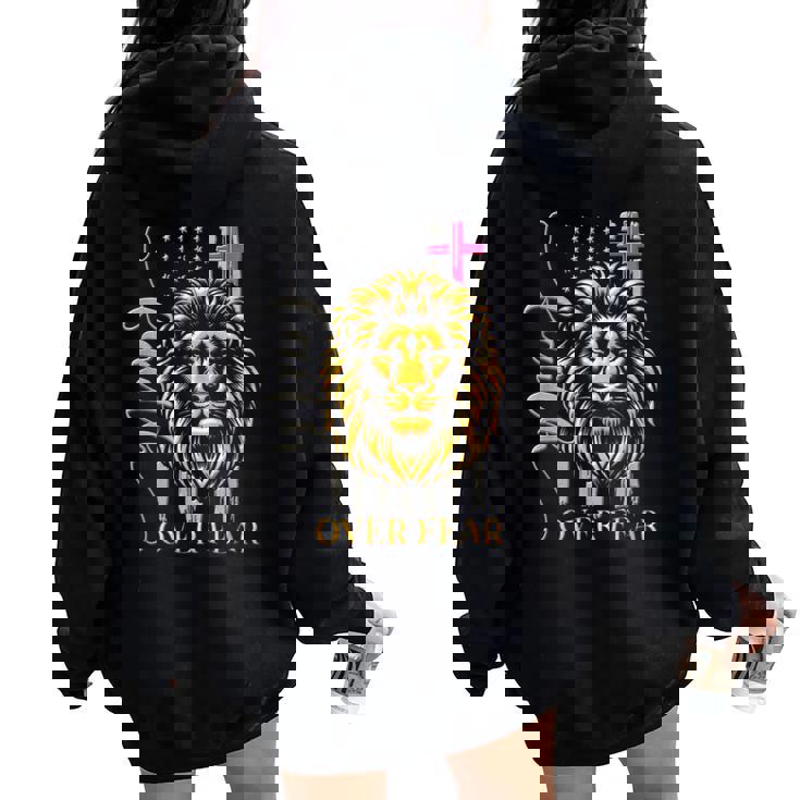 Christian Religions Usa Flag Lion Jesus Faith Over Fear Women Oversized Hoodie Back Print Christian Religions Usa Flag Lion Jesus Faith Over Fear Women Oversized Hoodie Back Print